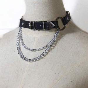 Adjustable Punk Gothic Necklace Stainless Steel Buckle NightClub Accessory-PU Leather Choker Featuring Rivets Hauling <b>Chain</b> - Product Image 2
