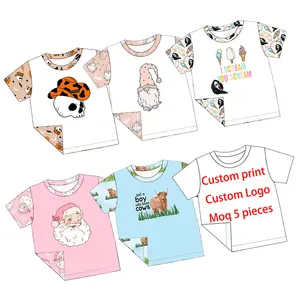 Zomer Herfst Custom Logo Melk Zijde Stof Korte Mouw Full Length Meisje T-Shirt Kids Top Vrijetijdskleding Kinderkleding