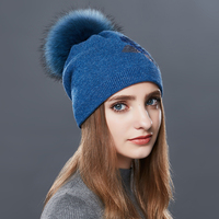 Bonnet en laine tricoté en gros pour femmes chapeaux en tricot avec pompons en vraie fourrure Double couche chaud bonnet d'hiver casquettes de ski