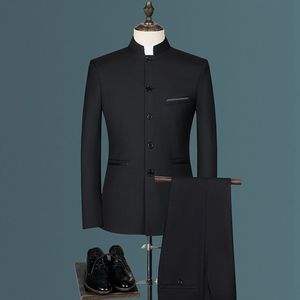 Stile tradizionale Zhongshan abiti pantaloni cappotto da <span class=keywords><strong>uomo</strong></span> Tang vestito colletto sottile <span class=keywords><strong>giovane</strong></span> cinese best man <span class=keywords><strong>abbigliamento</strong></span> da sposa - Product Image 6