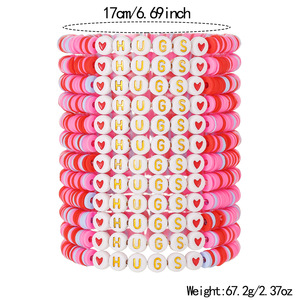 Fashion Beaded <b>Bracelets</b> English Letter Ceramic Women's Gift Jewelry Set Pink <b>Red</b> Purple Love Hugs Theme 7mm Beads - Product Image 5