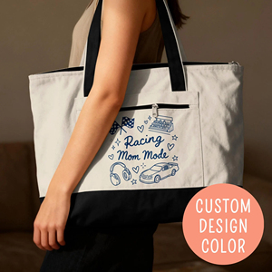 กระเป๋าซิปแบบมีหูหิ้วสำหรับคุณแม่สายแข่งรถ ลายธงชาติ ของขวัญสำหรับแฟนมอเตอร์สปอร์ต ผู้รักความเร็ว ราชินีสนามแข่งรถ - Product Image 2