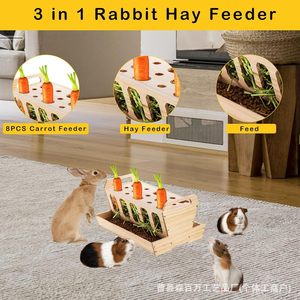 Mangeoire à nourriture pour lapins en bois massif, support pour foin et carottes, plateau d'alimentation pour cochon d'Inde, couleur naturelle - Product Image 4