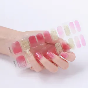 TSZS Korea Nail Manicure Glitter 3D Semi-cured Gel Polish Nail Strips with UV Lamp 20pcs Self-adhesive Full Gel Nail Wraps