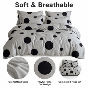 Juego de Ropa de Cama de Lujo con Diseño de Puntos Monocromáticos, Envío Directo desde la UE, Edredón de Algodón Gris 160x200 200x220cm, Almacén en Polonia - Product Image 3