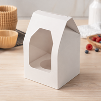 Boîtes à cupcakes rigides jetables blanches avec fenêtre transparente et poignée, en carton imprimé sur mesure, pour 6 cupcakes, pour lait et huile d'olive