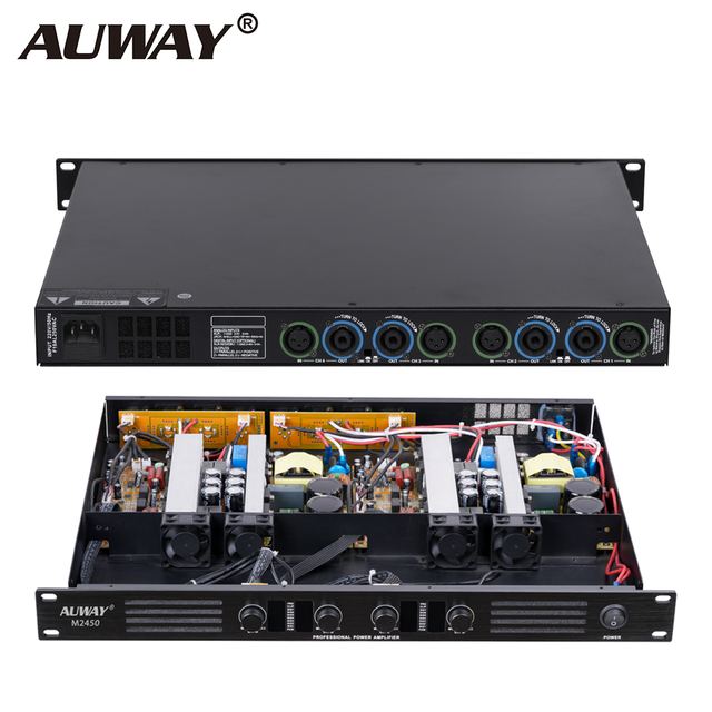4 Channel Digital Amplifier 1U 350W 4/8 Ohm Low Cost High Efficiency Class D 19'' Rack Lightweight OEM