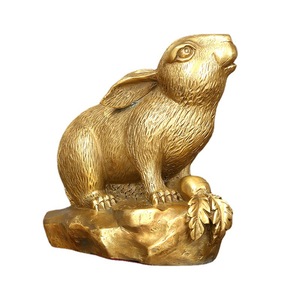 Copper Rabbit Figurine Yellow Traditional <b>Desk</b> Decor Home Office Gift Chinese New Year - Product Image 4