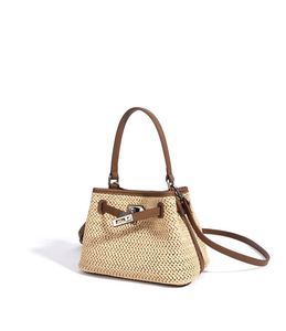 Sac à main de plage en cuir véritable et paille 2026 – Nouveau sac à main tendance en cuir pour femme – Sac bandoulière en paille tressée avec cuir véritable - Product Image 4