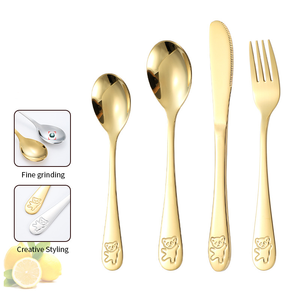 Juego de cubiertos de acero inoxidable con mango de oso creativo 18/8, lindo tenedor, cuchara, cuchillo, cubiertos para niños - Product Image 2