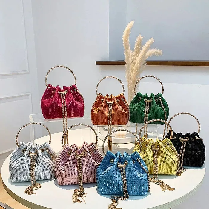 2022 New Products Round Ladies Handbag Tassel Wedding Purse Evening Bags Women Rhinestone Luxury Crystal Clutch Bucket Bag