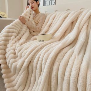 Chăn dệt Jacquard in họa tiết tùy chỉnh, mềm mại, ấm áp, chất liệu lông cừu giả, họa tiết sọc trơn, dùng cho giường và ghế sofa mùa đông - Product Image 4