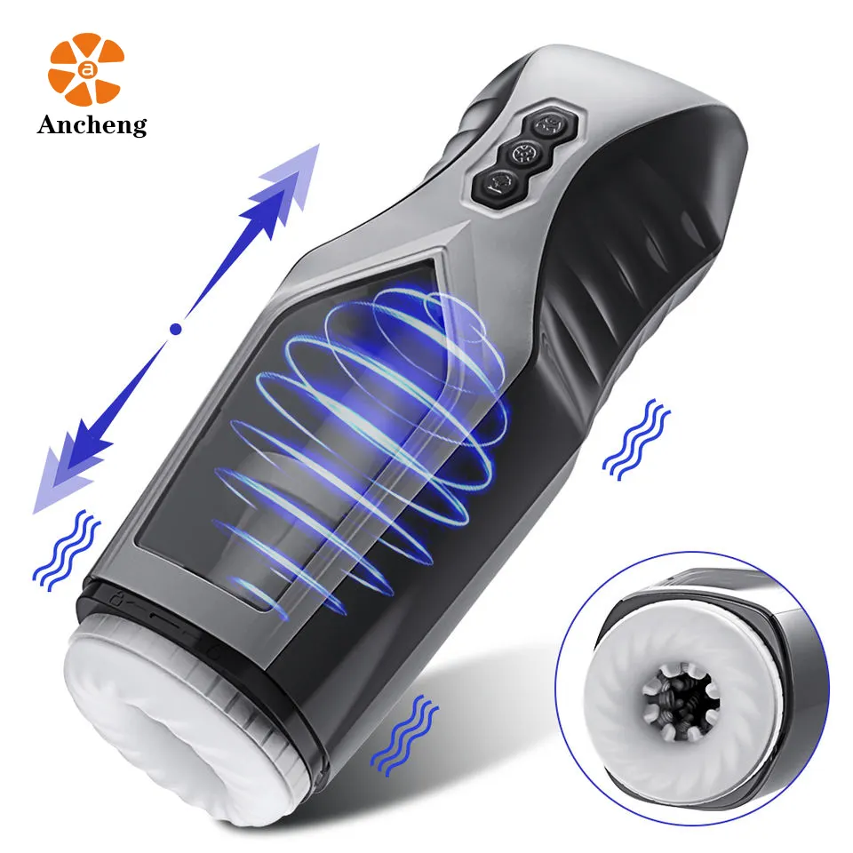 Original Dual Vibration 360 Fully Wrapped Male Masturbator Cup with Telescopic Vibrating Mode Penis Massage Sex Products for Men