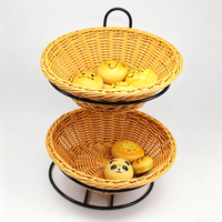 Panier de rangement à deux niveaux en rotin PP, fait main, écologique, imperméable, avec cadre métallique pour la présentation de fruits et de pains dans les restaurants et supermarchés
