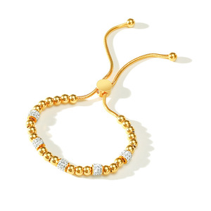 Dubai Luxury Jewelry Micro Paved Crystal <strong>Charm</strong> <strong>Bangle</strong> Women 18k Yellow Gold Plated Stainless Steel Bead Bracelet with Adjustable - Product Image 2