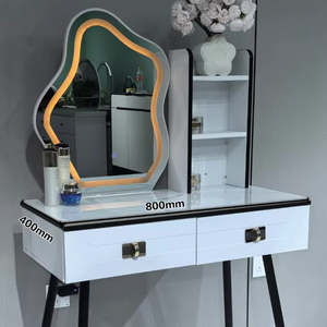 Mobile Moderno Minimalista in Lastra di Roccia per Camera da Letto, Armadietto Contenitore di Alta Gamma per Piccoli Appartamenti, Tavolo da Trucco Integrato con Specchio Illuminato per Donne - Product Image 1