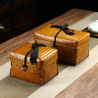 Ensemble de boîtes de rangement vintage en bambou tressé à la main, boîte à thé rectangulaire avec couvercle et fermoir en cuivre, écologique, style chinois, portable