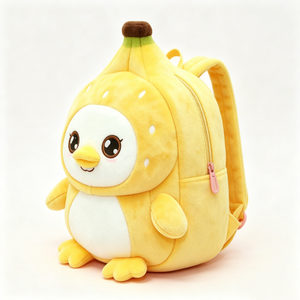 Custom Yellow Banana Penguin Plush <b>Backpack</b> for <b>Toddlers</b>,Soft Fluffy Fruit Penguin Plush School Bag,Cute Banana Penguin - Product Image 3