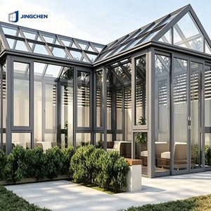 JINGCHEN Véranda d'angle moderne en L, structure en aluminium, maison en verre quatre saisons à rupture de pont thermique, sur mesure OEM, pour patio extérieur - Product Image 1