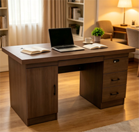 Bureau de direction moderne en bois de noyer avec tiroirs verrouillables et armoire de rangement 140 cm pour bureau à domicile