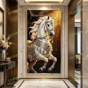 Wholesale Acrylic Wall Art With Backlight Gold Frame White Horse Home Decoration Traditional LED <b>crystal</b> porcelain painting - Product Image 3
