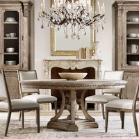Table à manger rectangulaire en chêne de style campagnard américain, finition vieillie durable, 8 places, chaises en bois pour la maison