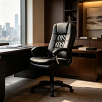 Chaise de bureau exécutive traditionnelle de haute qualité, dossier haut, noire, avec accoudoirs fixes et coussin en PU