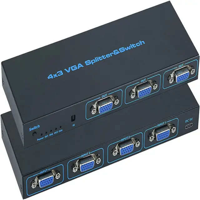 4x3 VGA Splitter Switch Box with Remote 4 in 3 Out for Projector TV DVD