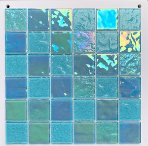 Para <span class=keywords><strong>Kasaro</strong></span>, azulejo de mosaico de vidrio cuadrado iridiscente azul, mosaicos de pared de 30*30cm para Villa, piscina y baño, característica de parquet - Product Image 1