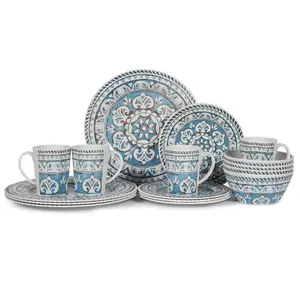 Vajilla para restaurantes modern dinnerware 16 pcs set, set of 4 flower printing melamine turkish dinner set