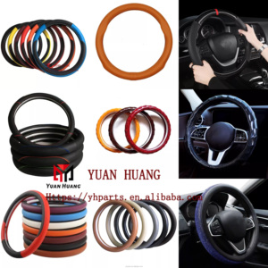 Housse de volant JQ258 universelle antidérapante en cuir noir et fourrure marron de 38cm - Product Image 4