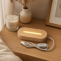 Lampe de nuit LED 3D avec base en bois, port USB, interrupteur, lumière blanche, design moderne et créatif fait main, gravure laser, cadeau promotionnel