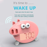 Jam Alarm hewan kartun Backlit anak-anak, Jam Alarm Digital Mode merah muda kreatif latihan tidur