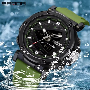 Sanda 9052 movimiento Digital analógico cuarzo deporte alarma tendencia nuevos hombres correa de silicona electrónico impermeable 12/24 reloj de pulsera - Product Image 4