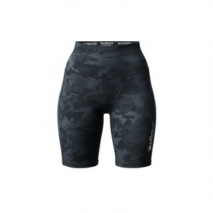 Shorts de sport ajustés pour femmes, taille haute, gris foncé, camouflage, pour yoga, gym, entraînement, polyester, taille élastique - Product Image 1
