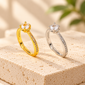 Anello di Fidanzamento Classico con Zirconia Cubica, Fascia Regolabile in Lega, Gioiello Unisex alla Moda - Product Image 6