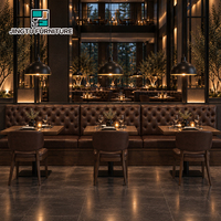 Banquette enroulable pour colonne, en cuir capitonné marron, avec table et chaises en bois, pour restaurant et hôtel, personnalisable, OEM, vente en gros, Chine