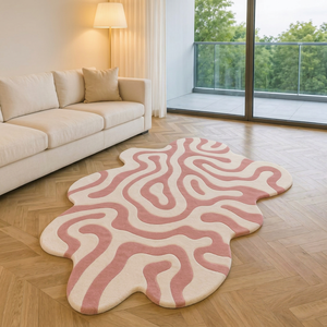 Alfombra de Lana Orgánica Tejida a Mano con Diseño de Guijarros de Río, Estilo Minimalista Zen, para Sala de Estar Japonesa - Product Image 1