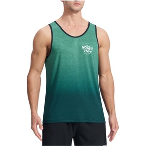 Débardeur vert à séchage rapide pour homme, col rond, style sportif, logo imprimé sur le devant, polyester tricoté par transfert thermique - Product Image 1