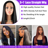 Perruque en cheveux humains naturels 5x7 Lace, 22 pouces, couleur 1B, lisse, 100% vierges non traités, sans perte ni emmêlement, avec ligne de cheveux naturelle, pour femmes noires