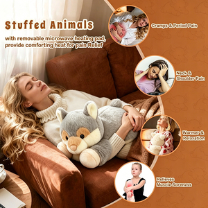 Coussin <span class=keywords><strong>chauffant</strong></span> réutilisable en peluche renard avec graines <span class=keywords><strong>de</strong></span> <span class=keywords><strong>lin</strong></span> et boule d'argile <span class=keywords><strong>de</strong></span> blé, compatible micro-ondes - Product Image 4