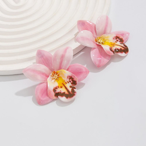 Boucles d'oreilles clous grandes fleurs colorées pour femmes, accessoires tendance pour dames, bijoux fantaisie féminins, cadeaux - Product Image 2