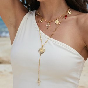 Gioielli Joolim, Collana con Ciondolo a Cuore e Croce in Zirconia, Placcata Oro 18K, Resistente allo Scolorimento, Accessorio Multiuso Fai-da-Te in Acciaio Inossidabile - Product Image 1