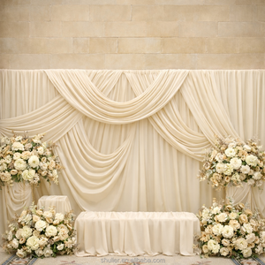 Tenda Decorativa Rosa su Misura con Drappeggio Frontale Incrociato in Seta Ghiaccio e Spandex per Sfondi di Matrimoni ed Eventi - Product Image 2