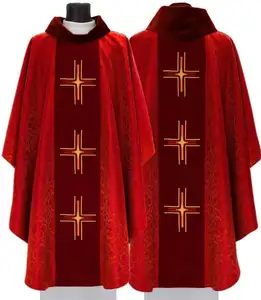 高品质印刷神职人员锦缎织物哥特式chasuble