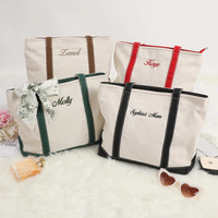 Sac fourre-tout en coton brodé personnalisé de qualité supérieure, sac à bandoulière réutilisable, sac à main en toile durable pour mariage, demoiselle d'honneur, plage, voyage