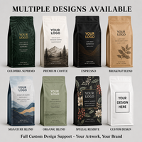Sacs à café avec valve 100% recyclables, imprimés sur mesure, 8oz, 12oz, 16oz, 5lb, 100g, 250g, 500g, 1kg