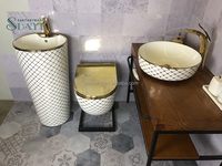 SDAYI Salle De Bains De Luxe Or Couleur Doré Toilette Peint En Céramique Or Lavabo