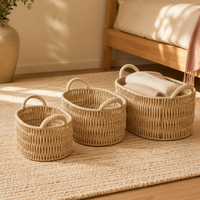 Ensemble de trois paniers de rangement en corde de coton tressée pour salons, salles de bain et chambres – Garde les espaces bien rangés, style neutre et chaleureux