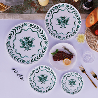 Assiette en céramique de décalcomanies en porcelaine fine dure ensemble de vaisselle de fantaisie dernière assiette de mariage vert paon